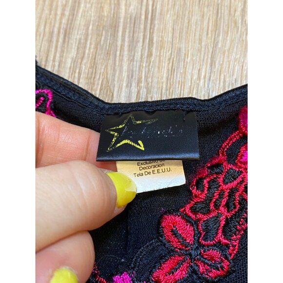 90s/Y2K Fredricks of Hollywood Black Sheer Babydoll Lingerie With Bright Pink Fl - Picture 6 of 9